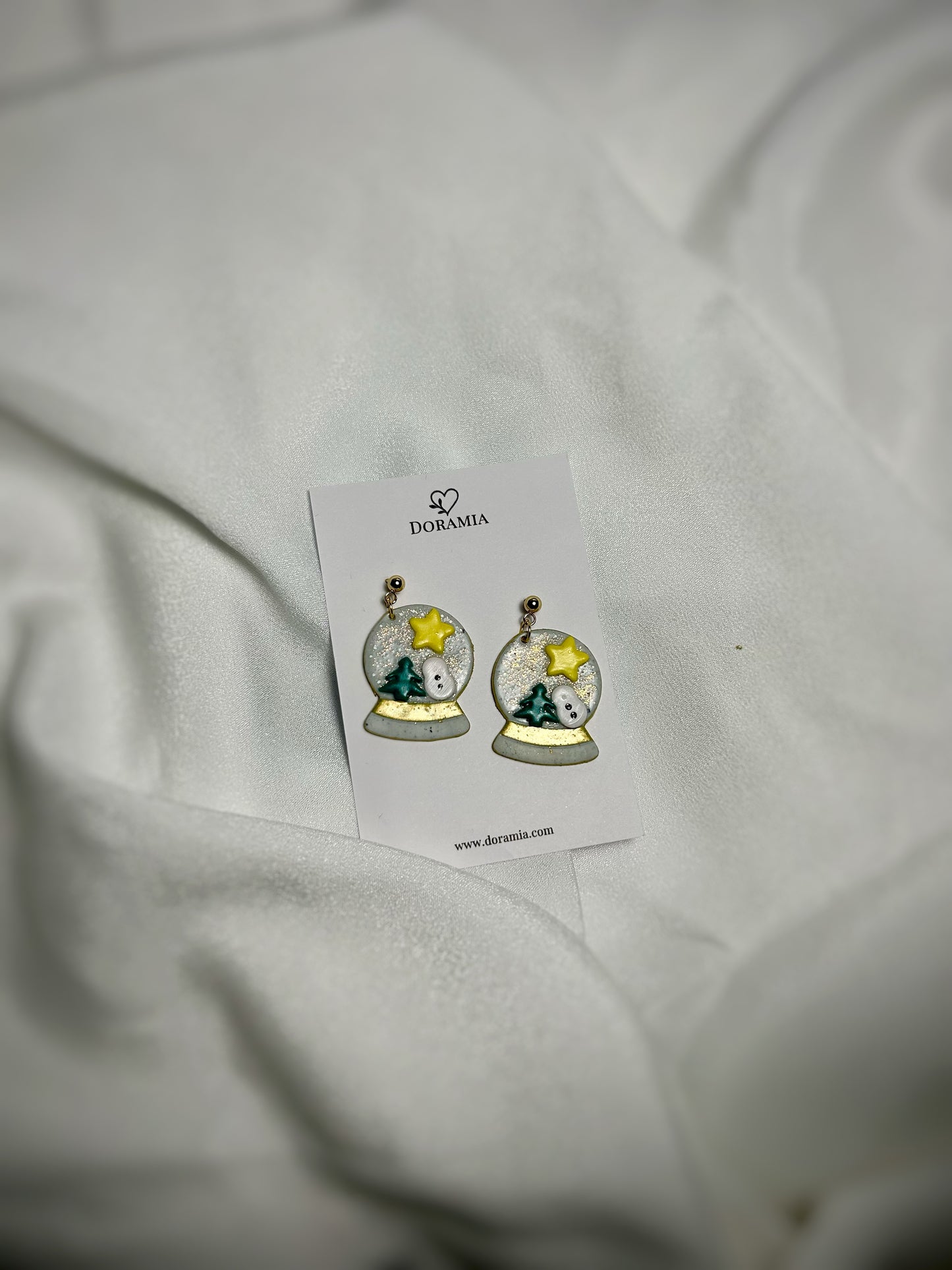 Cercei glob zăpadă din lut polimeric lucrați manual