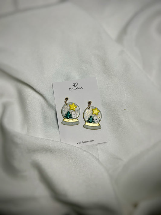 Cercei glob zăpadă din lut polimeric lucrați manual