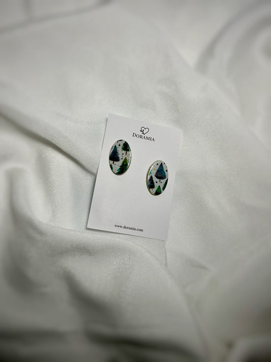 Cercei mini ovali din lut polimeric lucrați manual